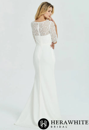 Crepe Long Sleeve Modest  Lace  Sheath Wedding Dress