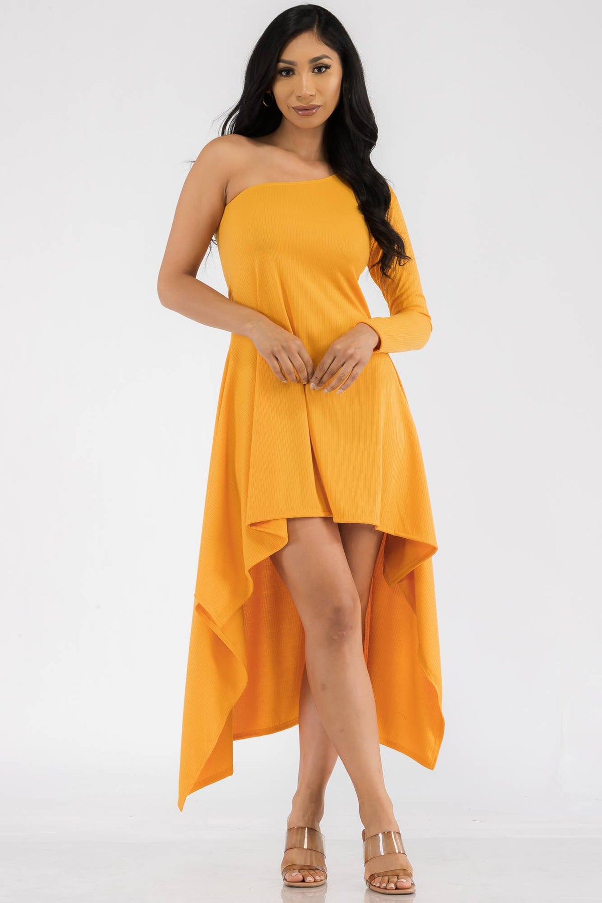 HH597R-SOL - One Shoulder High Low Maxi Dress