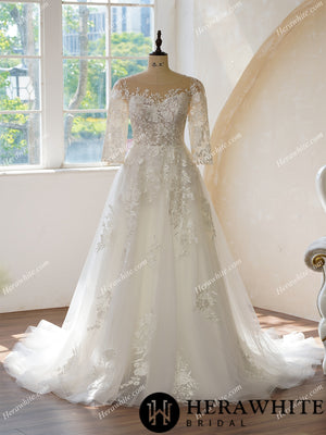 Illusion Neckline and Illusion Back With Buttons Bridal Dress