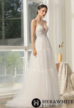 Bohemian Lace Wedding Dress With Criss-Cross Back
