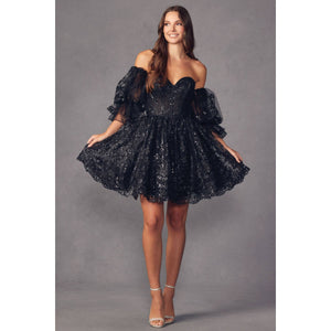 Sweetheart Neckline Detachable Sleeves Dress 895
