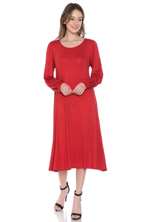 Bishop Sleeve Midi Dress: EGGPLANT / XL