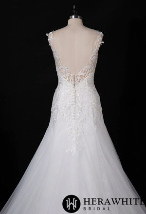 Illusion Plunging V-neckline Lace Wedding Dress With Open Back