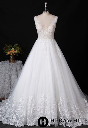 Plunging V-neckline Wedding Dress With Long Train