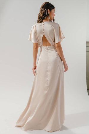 Darling Flutter Sleeve Cut Out Satin Maxi Dress: Black / XL