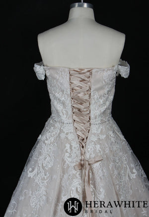 Modern Lace Off-the-Shoulder Ballgown With Corset Back