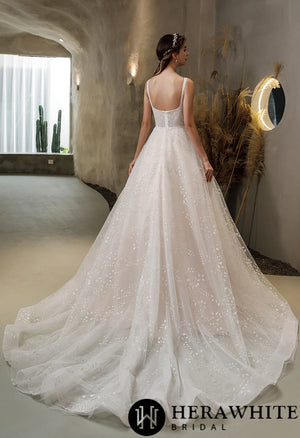 Pink Nude Princess Wedding Dress With Square Neckline