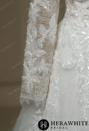 Ilusiion Lace Long Sleeve Sparkly Wedding Dress