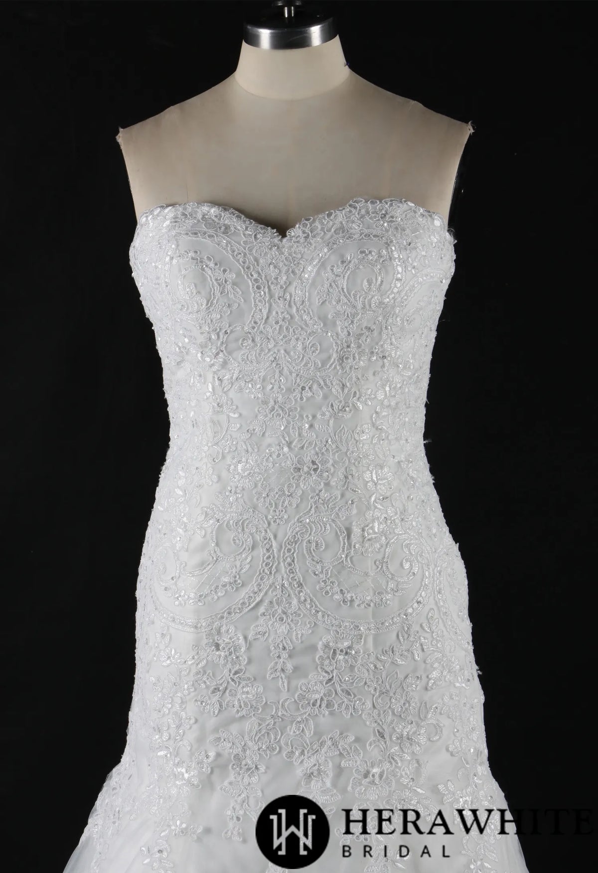Strapless Sweetheart Lace Fit And Flare Wedding Dress With Sweep Train