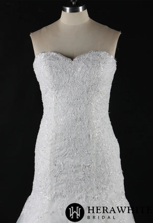 Strapless Sweetheart Lace Fit And Flare Wedding Dress With Sweep Train