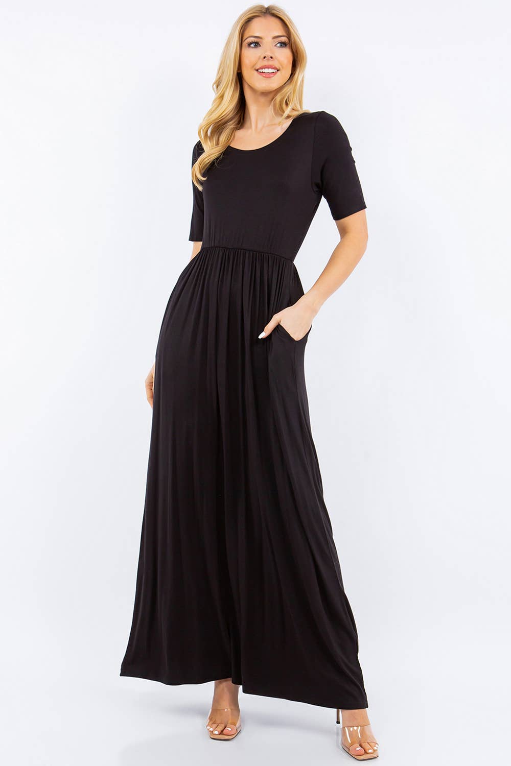 PLUS SIZE MODEST MAXI DRESS WITH POCKETS -CD23411T-PL