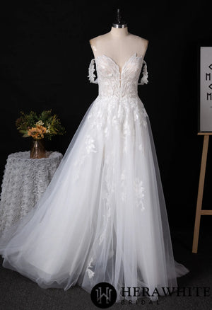 Whimsical A-line Beach Bridal Gown With Slit