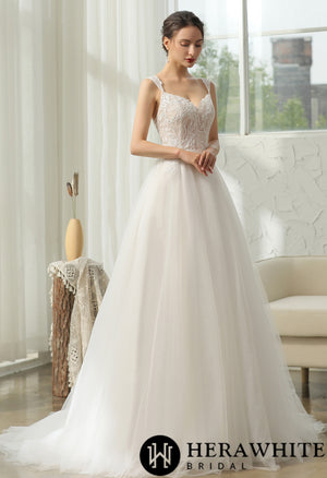 Cap Sleeve Wedding Dress With Glittery AppliquÃ©s