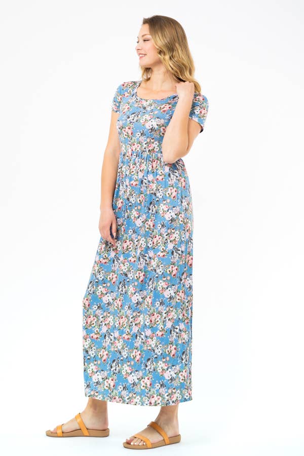 Blue floral maxi:  blue/grey