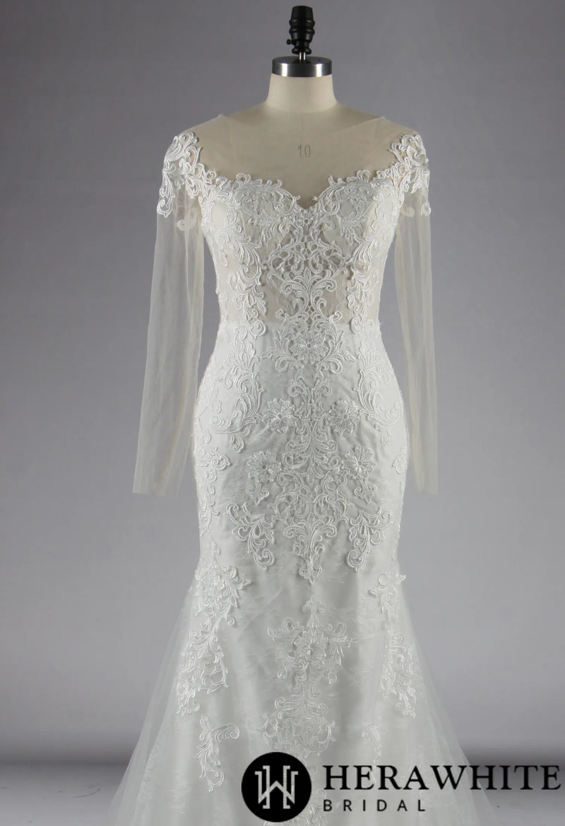 Plus Size Illusion Lace Fit and Flare Wedding Dress