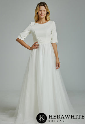 Simple Boho Half Sleeves A-Line Wedding Dress