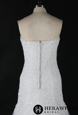 Strapless Sweetheart Lace Fit And Flare Wedding Dress With Sweep Train