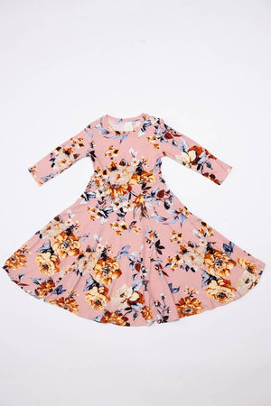 Girl's Princess Seam A-Line Dress with Full Skirt: MUSTARD FLORAL / M (7/8Y)