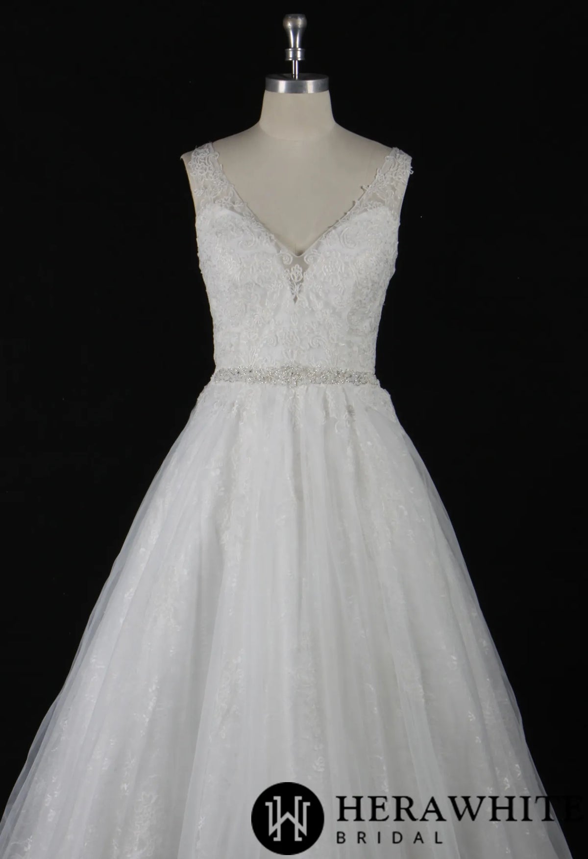 Illusion V Neckline Lace Bridal Gown With Beading Belt