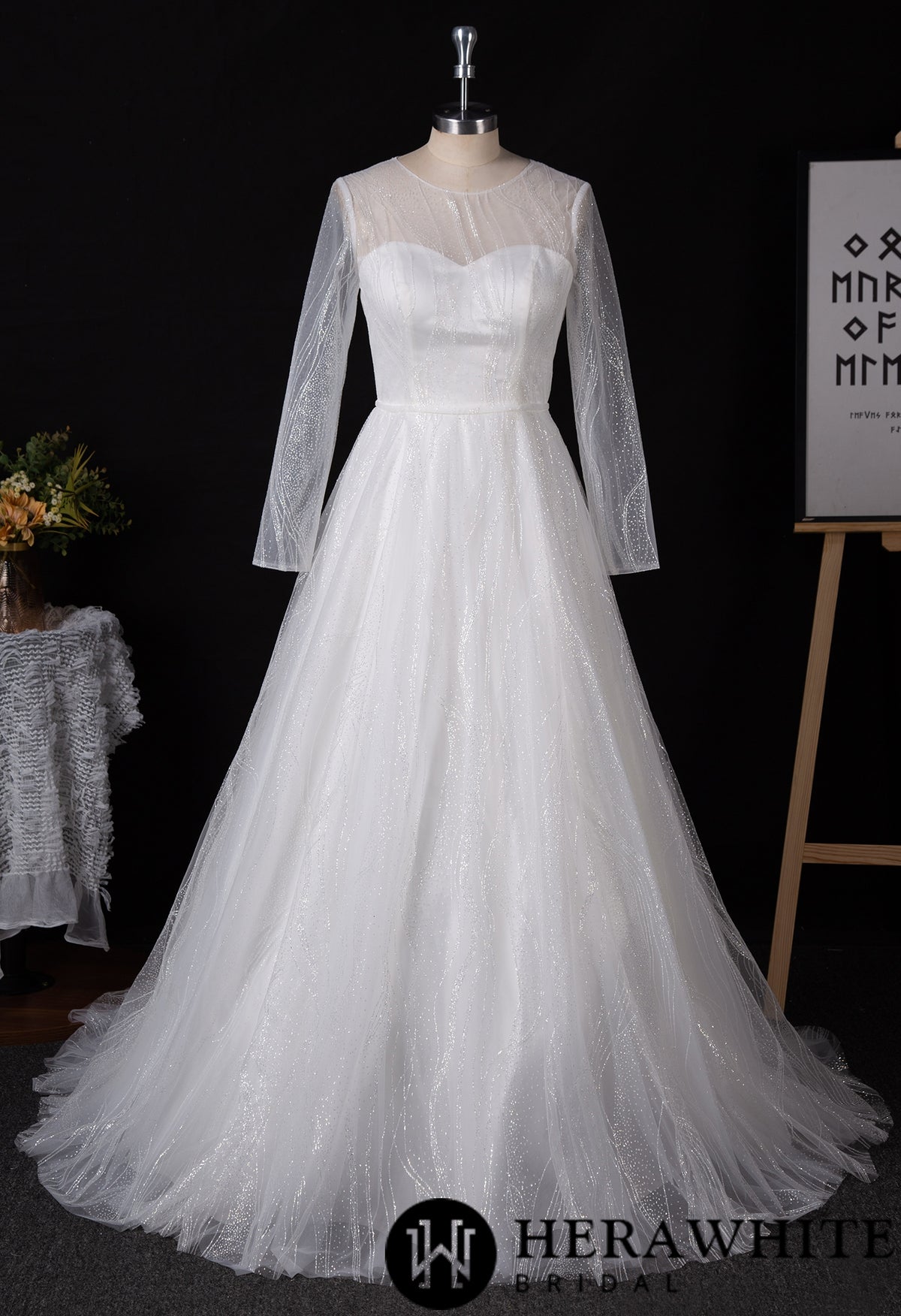 Sparkling Wedding Gown With Long Sleeve