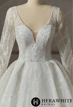 Luxury Lace Beading Wedding Dress With Long Sleeve