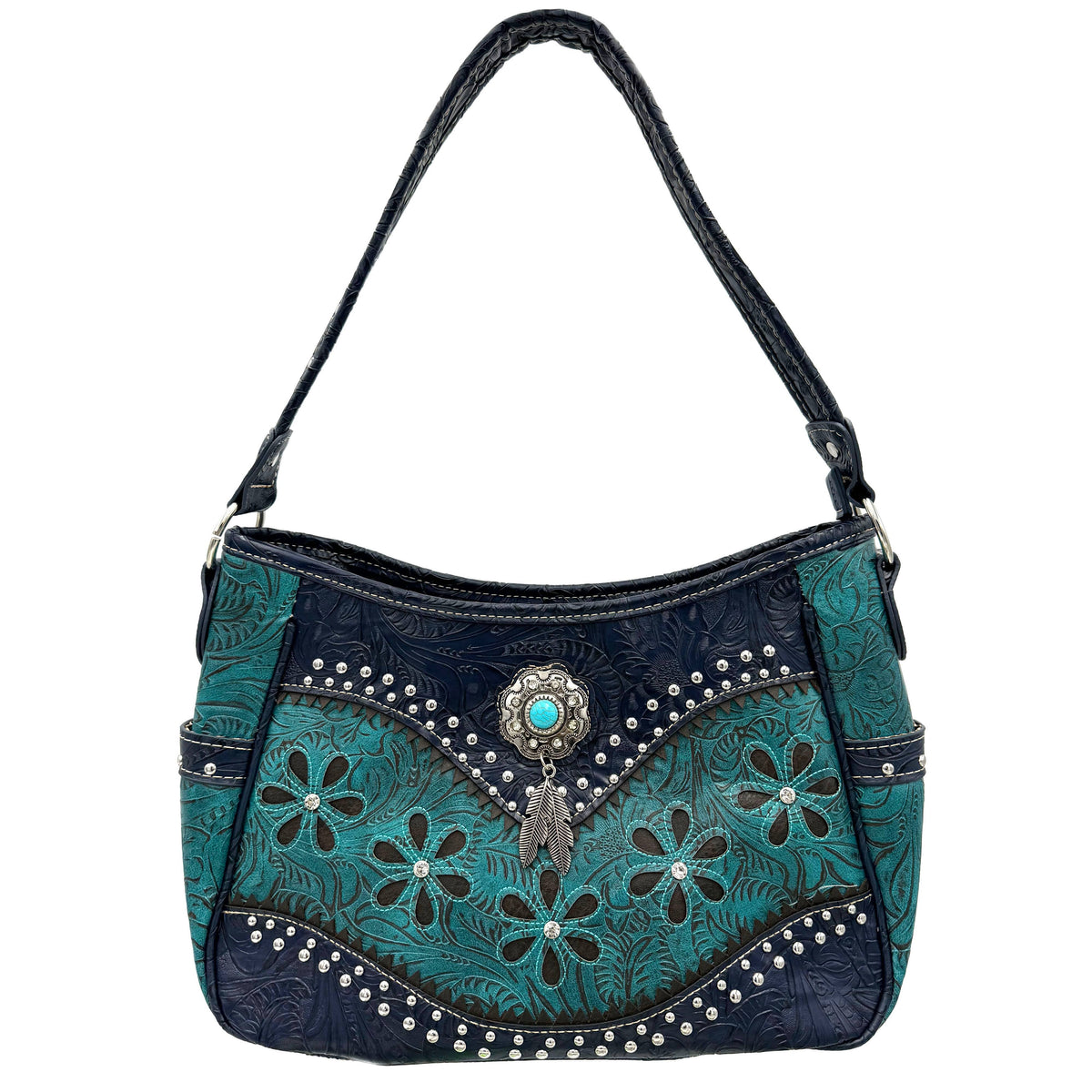 Bessie Turquoise Concho Feather Western Handbag Hobo Bag