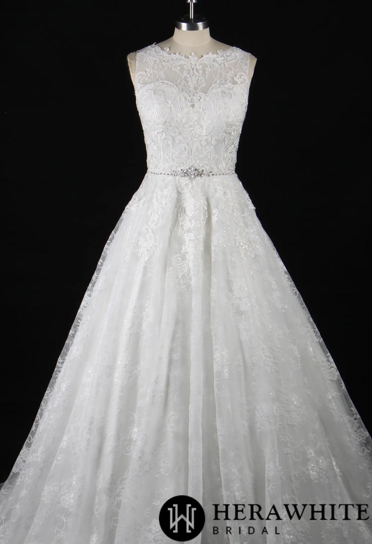 Strapless Embroidered Lace Illusion Bodice Wedding Dress