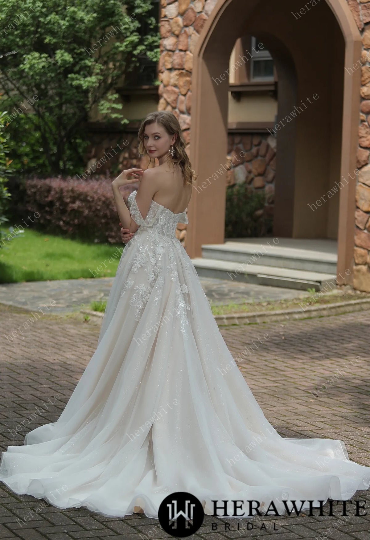 Tulle Off-The-Shoulder Sweetheart Lace Ballgown With Slit