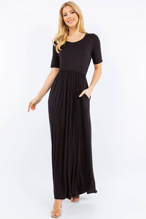 MODEST SHORT SLEEVE MAXI DRESS WITH POCKETS -CD23411T