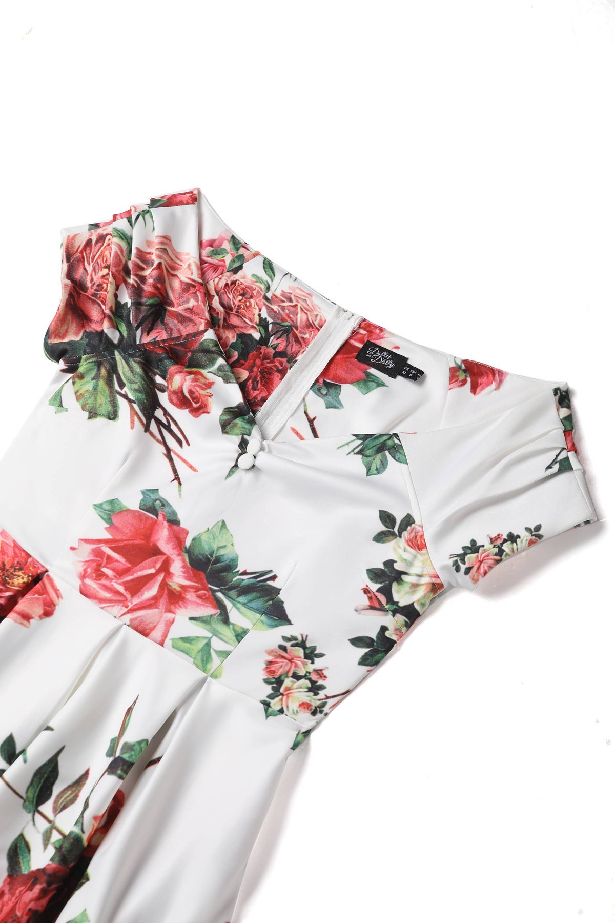 Off Shoulder Flared Pocket Dress White Pink Yellow Roses
