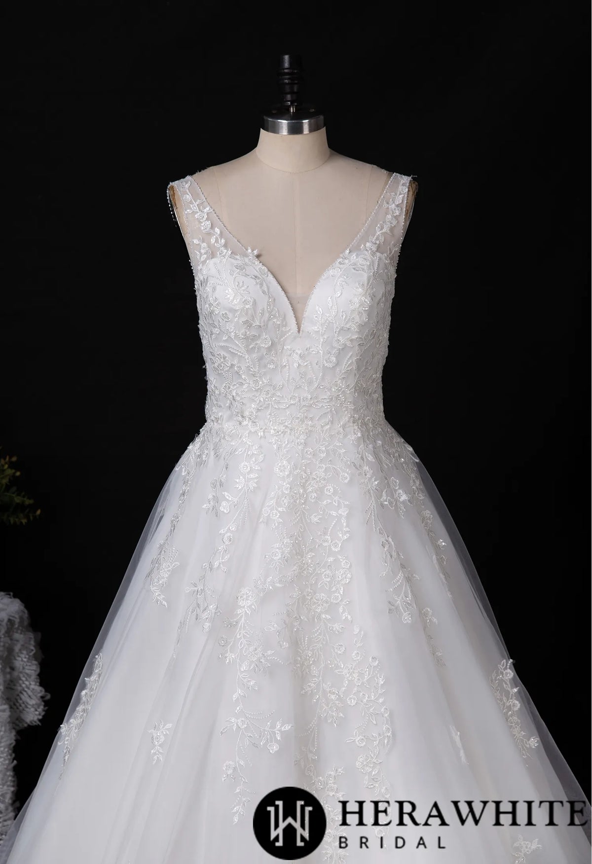 Floral Lace Beaded Wedding Dress With Low Back