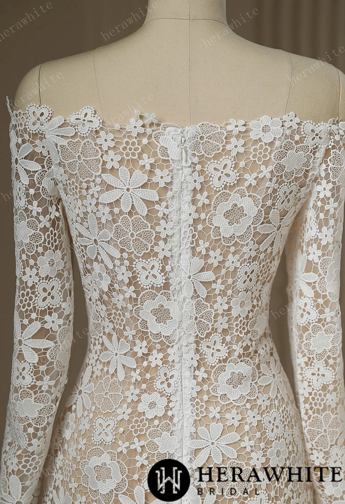 Unique Illusion Off The Shoulder Sheer Lace Wedding Dress