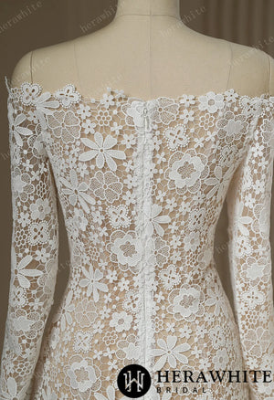 Unique Illusion Off The Shoulder Sheer Lace Wedding Dress