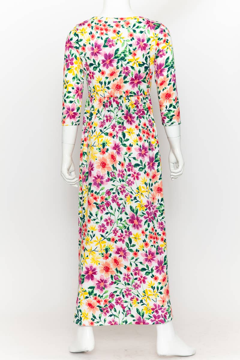 Girls Fit and Flare Floral Maxi Dress: FLORAL ORANGE / S