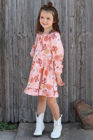 CACTUS /FLORAL PRINTED RUFFLE HEM DRESS. GLD060709-JEANN: 12-18M
