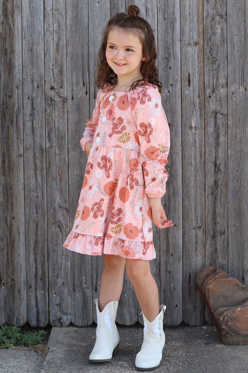 CACTUS /FLORAL PRINTED RUFFLE HEM DRESS. GLD060709-JEANN: 6-12M
