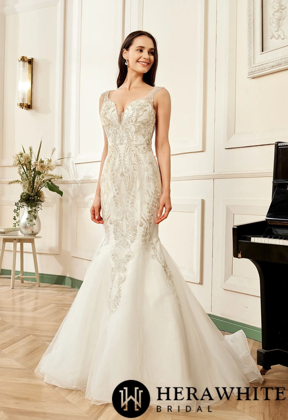 Mermaid Embroidered Heavy Beaded Wedding Dress
