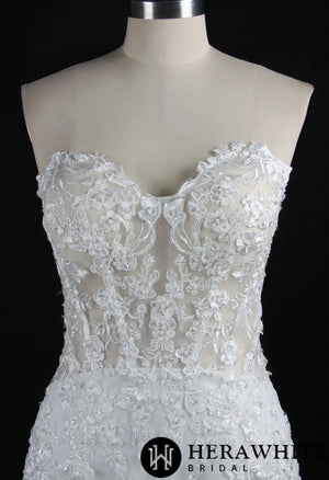 Illusion Beaded Lace Open Back Mermaid Wedding Gown