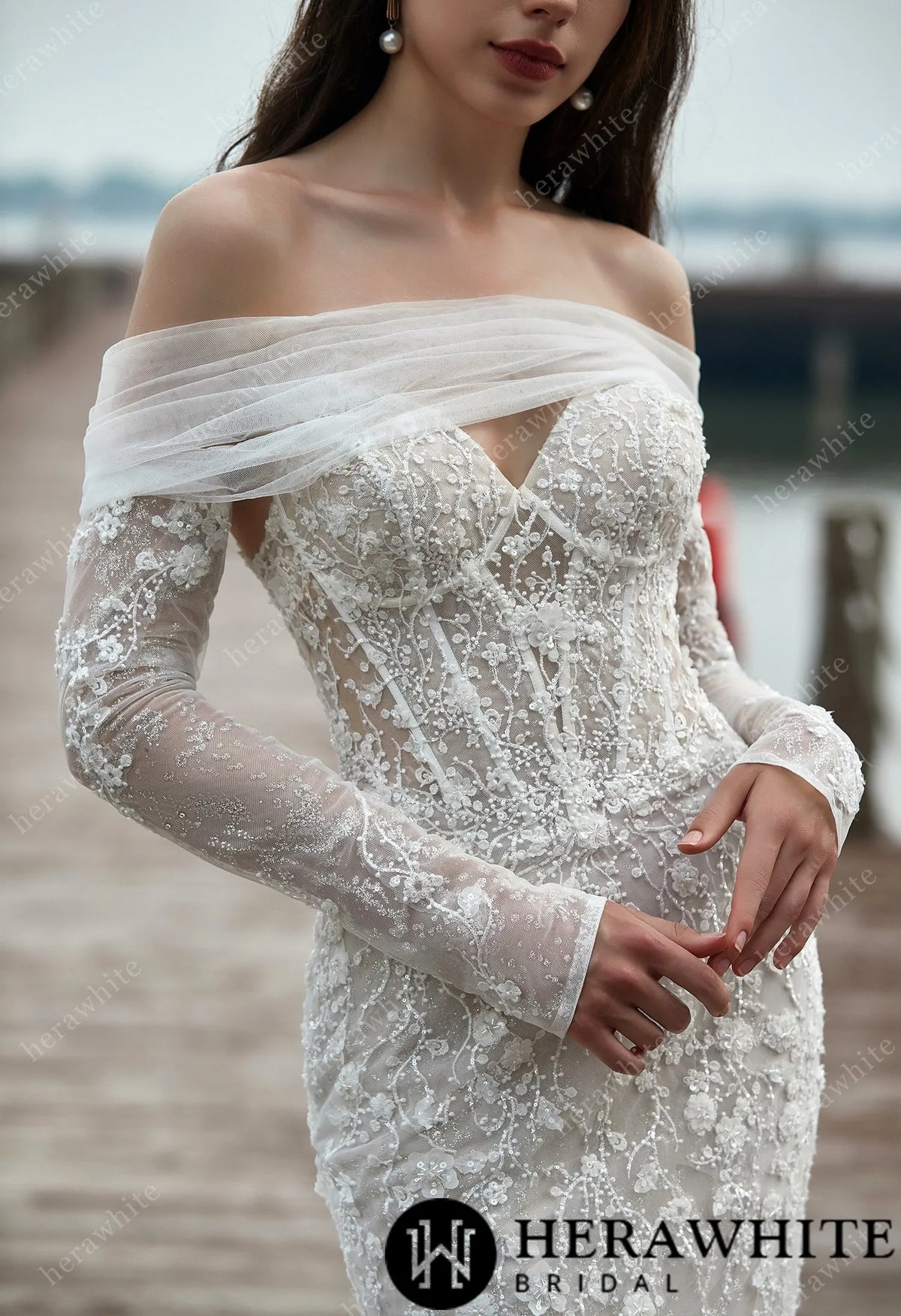 Appliques Corset Lace And Long Sleeves Wedding Dress