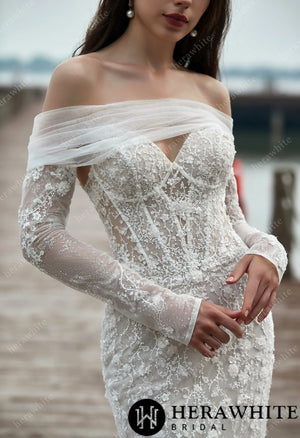 Appliques Corset Lace And Long Sleeves Wedding Dress