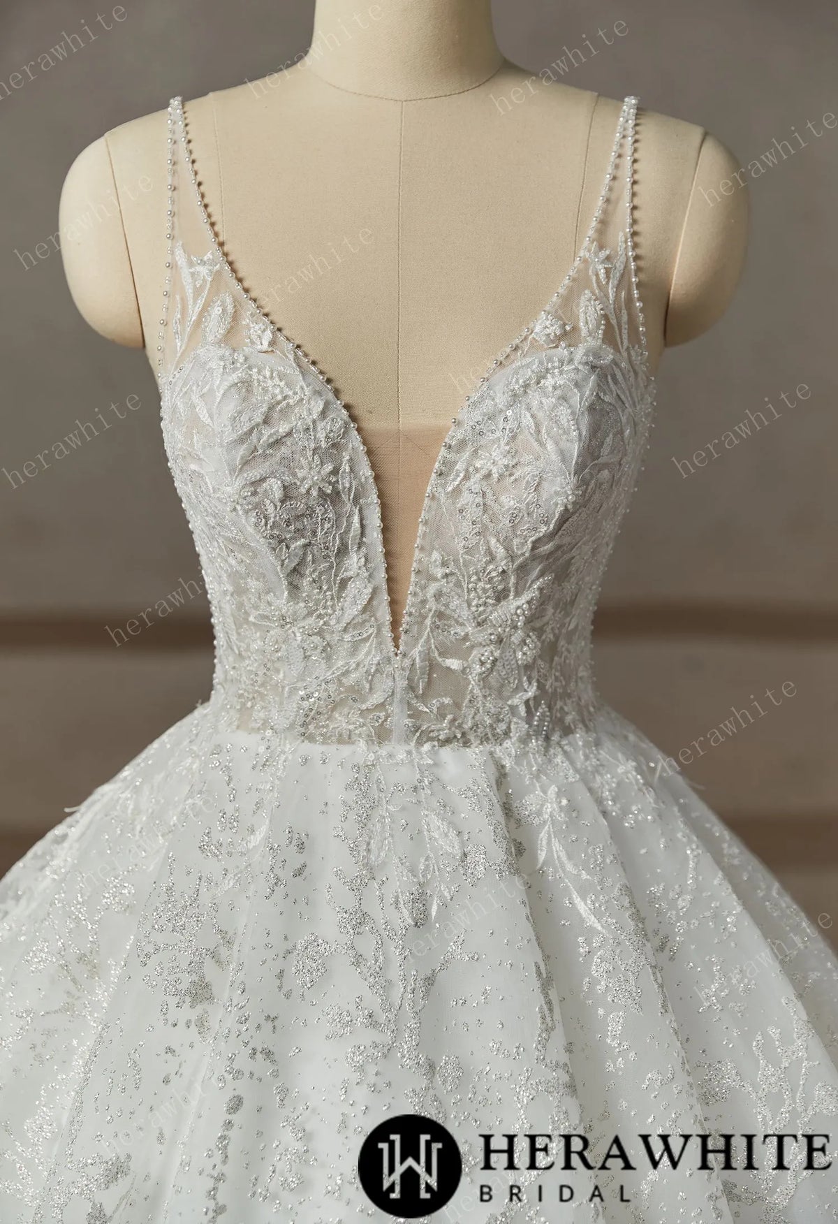 Princess Beaded Deep-plunge Ball Gown Wedding Dress