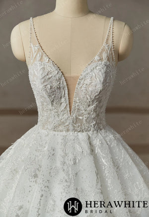 Princess Beaded Deep-plunge Ball Gown Wedding Dress