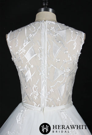 Designer Geometric Lace Appliques Bridal Ballgown