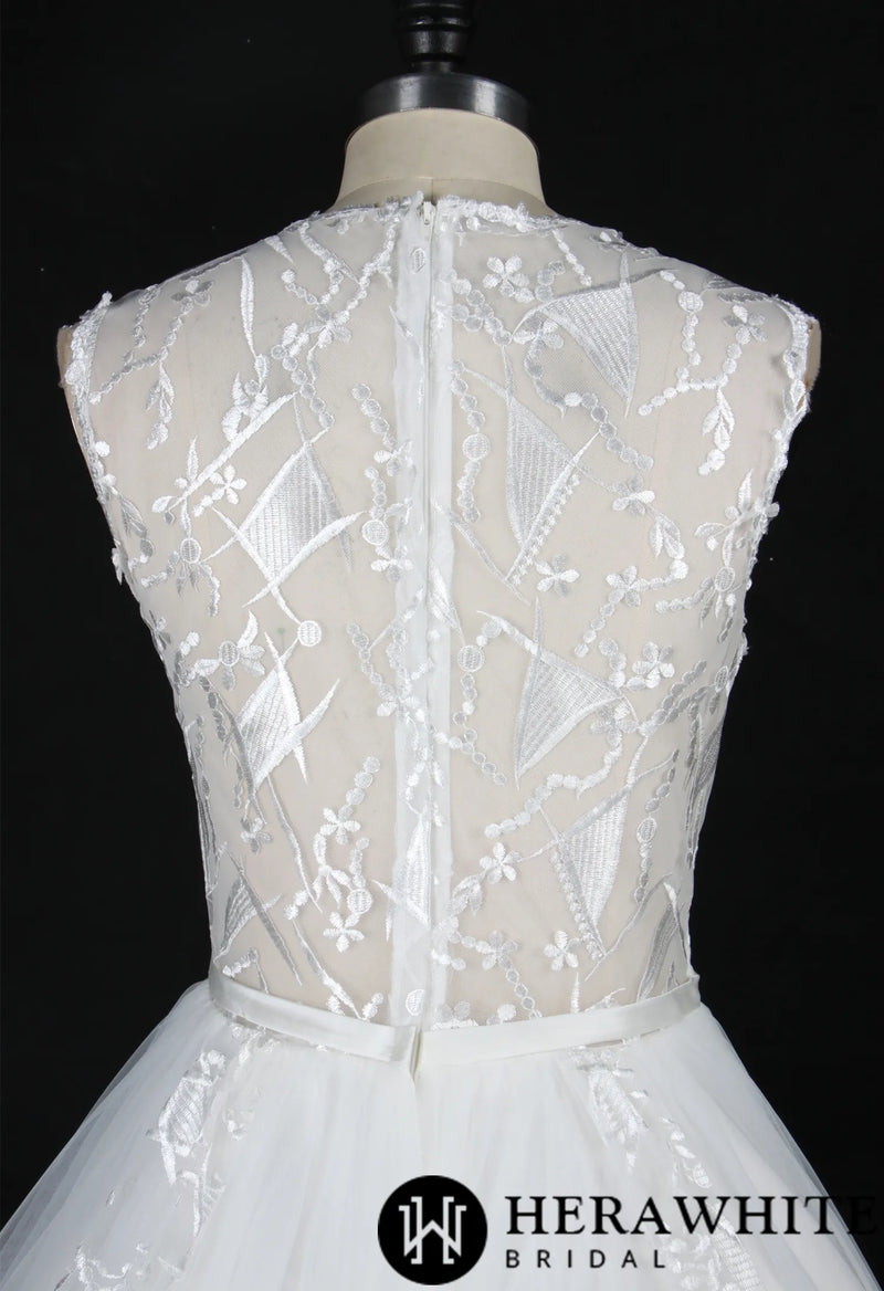 Designer Geometric Lace Appliques Bridal Ballgown