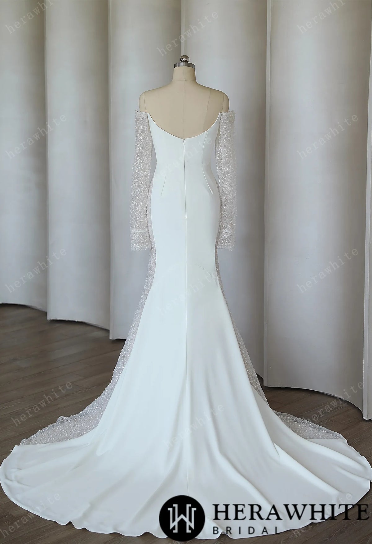 Elegant Off The Shoulder Crepe Mermaid Wedding Dress