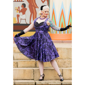 Grace Vintage Style Jive Dress In Purple Floral