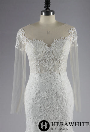 Plus Size Illusion Lace Fit and Flare Wedding Dress