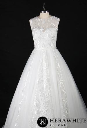 Designer Geometric Lace Appliques Bridal Ballgown