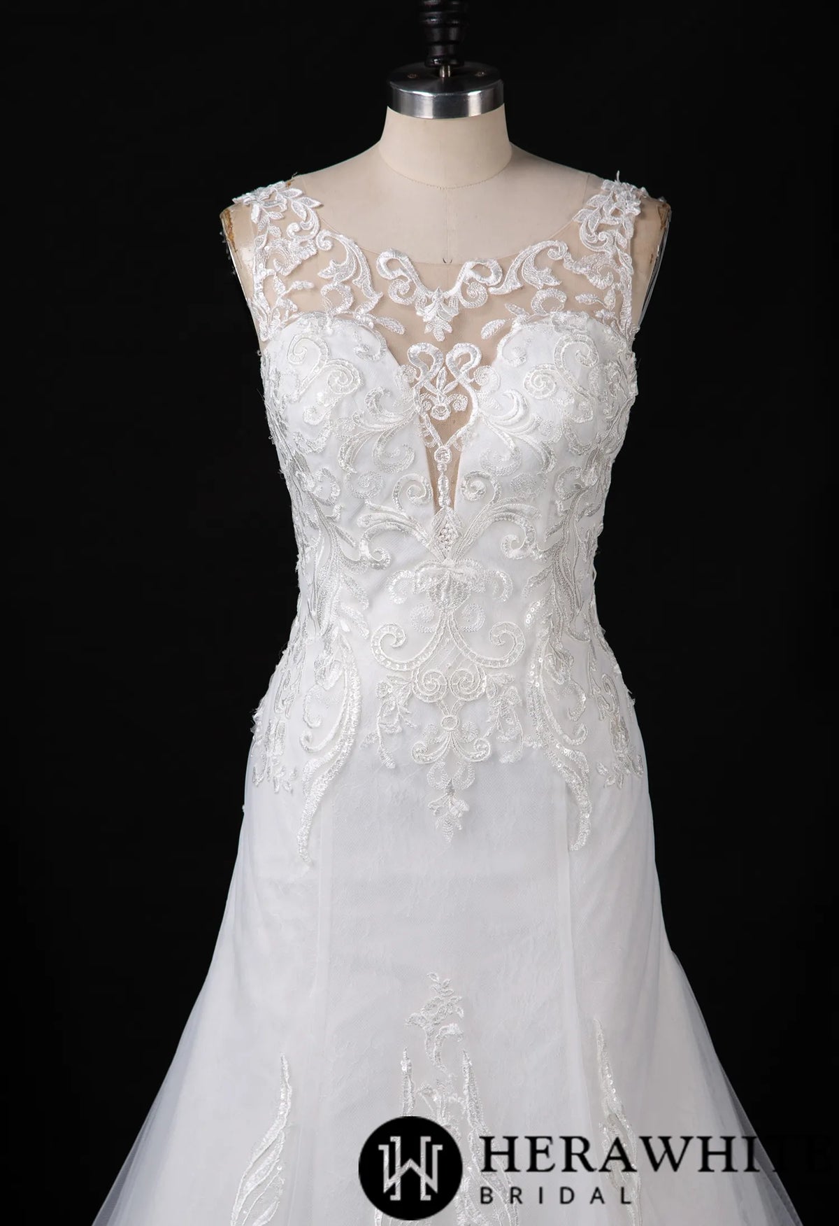 Illusion Plunging V-neckline Lace Wedding Dress With Open Back