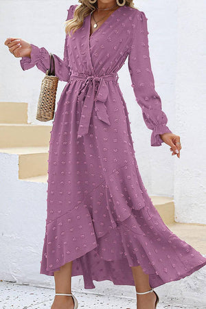 WOMEN DOT PRINT LONG SLEEVE MAXI DRESS_CWDMD0921